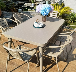 ชุดเก้าอี้โต๊ะแบบสบายๆกลางแจ้งทำจากอลูมิเนียมผสมแชมเปญสำหรับลานระเบียงสวนระเบียงวัสดุไม้ที่ทนทาน - Product Image 1