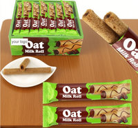 Vente en gros de bonbons Marque privée personnalisée Biscuits halal croustillants Bâton Avoine Lait Chocolat Rouleau Soufflé Gaufrette Biscuit OEM/ODM