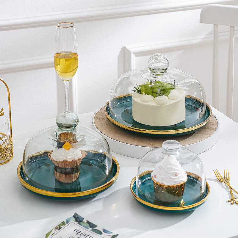 Serving Tray Cake Display Dome Glass Cake Platter With Lid Set - Main Image