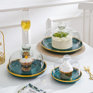 Support à gâteau en céramique écologique de 10 pouces avec dôme et couvercle en <span class=keywords><strong>verre</strong></span> <span class=keywords><strong>Plateau</strong></span> de service à dessert multifonctionnel avec couvercle - Product Image 1
