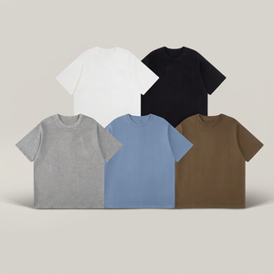 T-shirt à manches courtes pour homme, col rond, couleur unie, coupe classique, jersey de coton, vêtements décontractés, gris, bleu, marron, noir, blanc - Product Image 2
