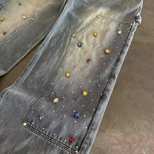 Jeans de Moda con Pedrería Personalizados, Pantalones, Ropa Urbana de Alta Calidad, Jeans Anchos Holgados con Diamantes, Jeans con Piedras Preciosas para Hombre - Product Image 2