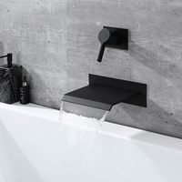 Robinet de baignoire mural moderne en acier inoxydable noir mat, bec cascade, mitigeur à poignée unique, valve en céramique, débit élevé