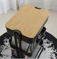 Chariot de rangement à 3 niveaux avec plateau en bois, chariot utilitaire en métal avec roulettes pour cuisine, salle de bain, bureau