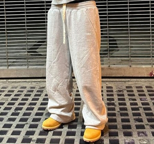 <strong>Men's</strong> Casual Heavyweight Loose Wide Leg <strong>Stacked</strong> Elastic Waist <strong>Jogger</strong> Straight 100% Cotton 500Gsm Thick Waistband Sweatpants - Product Image 3