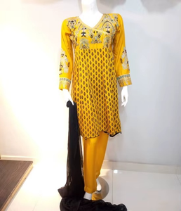 Ensemble de 3 pièces en coton pour femmes, shalwar kameez, avec broderie, style formel, design modeste, vêtements d'été - Product Image 4