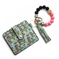 Vente chaude Bien Nouveaux Designs Tendance De La Mode Léopard Vache Motif Silicone Perles Bracelet Porte-clés Bracelet Avec Portefeuille En Cuir