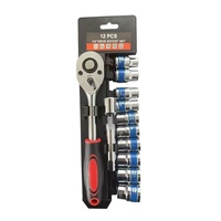 Kit d'outils de réparation en gros : Jeu de douilles en acier au chrome-vanadium de 12 pièces avec clé à cliquet 24 dents et tournevis