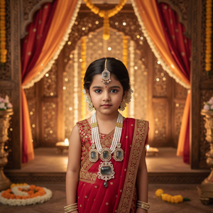 Latest Arrival Classic Ethnic <b>Gold</b> Plated Imitation Pearl Flower Design Kundan Necklace Earring <b>Set</b> Children's Wedding - Product Image 3