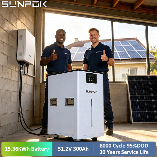 SUNPOK 15KWH 51.2V 300AH Battery Lifepo4 Lithium Battery Bluetooth Home Solar Energy System BMS Protection
