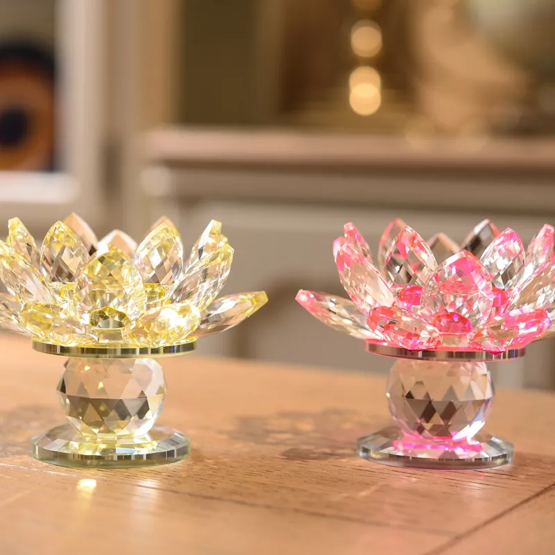 Оптовая продажа, украшение для дома, 3 размера, хрустальный стеклянный подсвечник в виде цветка лотоса, подсвечник для чая