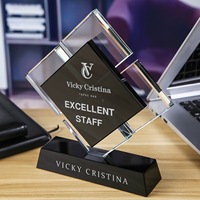 Trophée Carré Noir Personnalisé en Cristal avec Logo d'Entreprise, Plaque d'Honneur en Verre, Récompense d'Anniversaire, Cadeau Souvenir pour Employés