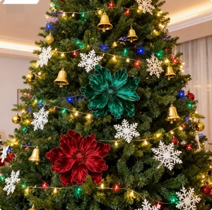 <strong>Christmas</strong> Decorative Flowers Glitter Sequins Artificial <strong>Christmas</strong> Flowers Magnolia for DIY Xmas Floral Arrangements Tree Decor - Product Image 1