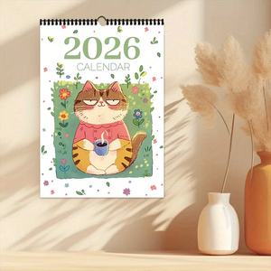 Calendario de pared en espiral de gato de dibujos animados lindo 2026: programación mensual para el hogar, la oficina | Color personalizado y papel disponible - Product Image 2