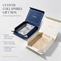 Boîte magnétique élégante en carton bleu rigide, boîte de rangement pliable de luxe avec ruban