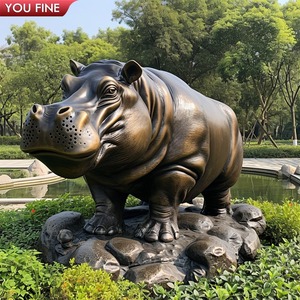 Statue d'hippopotame en bronze grandeur nature pour jardin, sculptures d'animaux en laiton pour l'extérieur - Product Image 3