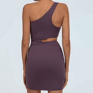 Jupe de sport/yoga/tennis plissée à cordon de serrage, couleur unie, très extensible, effet seconde peau, asymétrique, pour femme - Product Image 3
