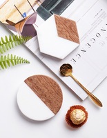 Ensemble de sous-verres en marbre avec support en bois, sous-verres ronds résistants à la chaleur, antidérapants, décoration de table, logo personnalisé, absorbants