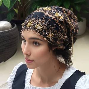 Wholesale 2025 Latest Fashion Women's Headscarf Best-Selling Plain Polyester Sequin Ethnic Muslim <b>Hat</b> - Product Image 1