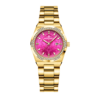 Montre à quartz MONTAGUT tendance en acier inoxydable, simple, étanche, avec calendrier, lumineuse, design diamant doré, cadran rose pour femme