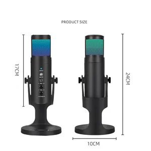 USB Streaming Microphone Computer Condenser PC Mic With Mute Button Perceptible Noise Cancelling RGB Lighting For Gaming
