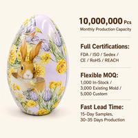 Boîte en étain personnalisée en forme de lapin, grande boîte ovale en forme d'œuf de Pâques, boîte en étain pour chocolat et bonbons de qualité alimentaire, hermétique, avec impression couleur CMYK