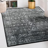 Tapis doux vintage bohème à profil bas 5x7 noir, lavable, antidérapant, pour sous la table, chambre, salle à manger, chambre d'enfant, salle de jeux, décoration intérieure