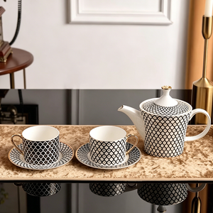 STAR Series High-End Ceramic <b>Tea</b> and Coffee <b>Set</b> Includes Bone China Teacup Saucer Kettle - Product Image 4