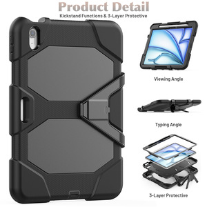 Pour iPad Air11 M2 A2902 2024 étui en silicone avec bandoulière antichoc support tablette protecteur avec porte-stylo, résistant aux chutes - Product Image 4