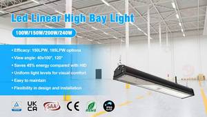 ระดับการป้องกัน IP65 150LPW-185LPW กำลังไฟ 100W-240W รับประกัน 5 ปี โครงอะลูมิเนียมอัลลอยด์ แสงสีขาว 6000K ปรับได้ โคมไฟไฮเบย์แบบเส้นตรง - Product Image 6