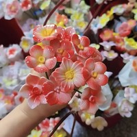 Ornamen Bunga Keramik Ramah Lingkungan Buatan Tangan, Simulasi Bunga Porselen Lapis Tunggal/Ganda untuk Rumah/Hotel dengan Tiang