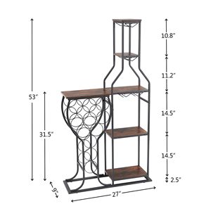 Scaffale Portabottiglie da 11 Bottiglie per Bar Domestico, Cucina, Sala da Pranzo, con Porta Bicchieri Sospeso, 5 Ripiani Autoportanti - Product Image 3