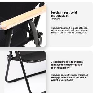 Chaise pliante de <span class=keywords><strong>camping</strong></span> en fer pour l'extérieur, chaise longue double portable de plage avec dossier, chaise de pêche avec coussin en tissu Oxford 600D - Product Image 2