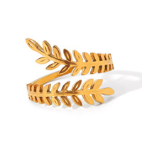 Vergoldeter Edelstahl-Blattring, Offener Verstellbarer Ring, Minimalistischer Premium-Look, Verblassungsresistent