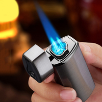 Bande de logo personnalisé en métal couteau poinçon cigare trois trous jet flamme butane briquet rechargeable USB