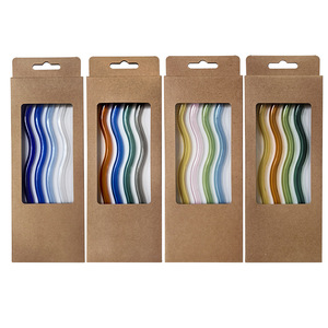 Juego de Pajitas de Vidrio de Borosilicato Onduladas, Coloridas y Reutilizables, con Cepillo de Limpieza, Accesorios Ecológicos para <span class=keywords><strong>Bar</strong></span> - Product Image 1