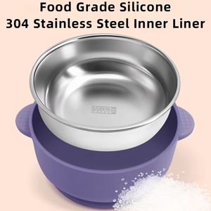 New Design Food Grade Silicone Baby Bowl Friendly Heat-resistant Suction Stainless Steel Silicone Feeding Baby Bowl with Lid - Product Image 3