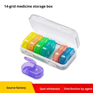Convenient Waterproof Leather Plastic Storage Medicine One Day Week 14 <b>Compartments</b> for Breakfast <b>Lunch</b> Dinner Pill <b>Box</b> - Product Image 3