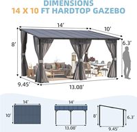 14' x 10' Gazebo voor terras, hardtop leunende gazebo pergola, grote wandgemonteerde zware luifel voor terras, dekken, achtertuin