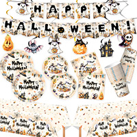 Articles de fête d'Halloween : Vaisselle jetable, assiettes en carton, gobelets, serviettes, nappes, bannières et guirlandes décoratives pour Halloween