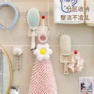 Wall Mounted Hair Accessory Rack With Comb Holder And Elastic Band <b>Hooks</b> For Bathroom Storage Space Saving Design - Product Image 3