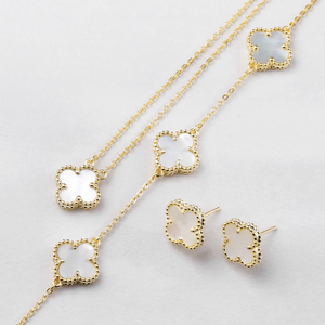 Set di Gioielli di Lusso SPJ in <span class=keywords><strong>Argento</strong></span> Sterling <span class=keywords><strong>925</strong></span> Placcato Oro 18K, Collana, Bracciale e Orecchini a Quadrifoglio Vintage per Donne - Product Image 1