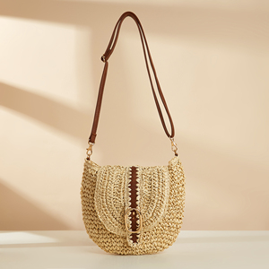 Bolso de Mensajero de Mujer al por Mayor, Hecho <span class=keywords><strong>a</strong></span> Mano, con Correa de Cuero Larga Intercambiable, Estilo Boho, de Paja, con Cinturón - Product Image 4