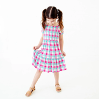 ODM Supply Robe sans manches pour filles Vêtements pour enfants en bambou Robe fumée imprimée au genou motif dessin animé