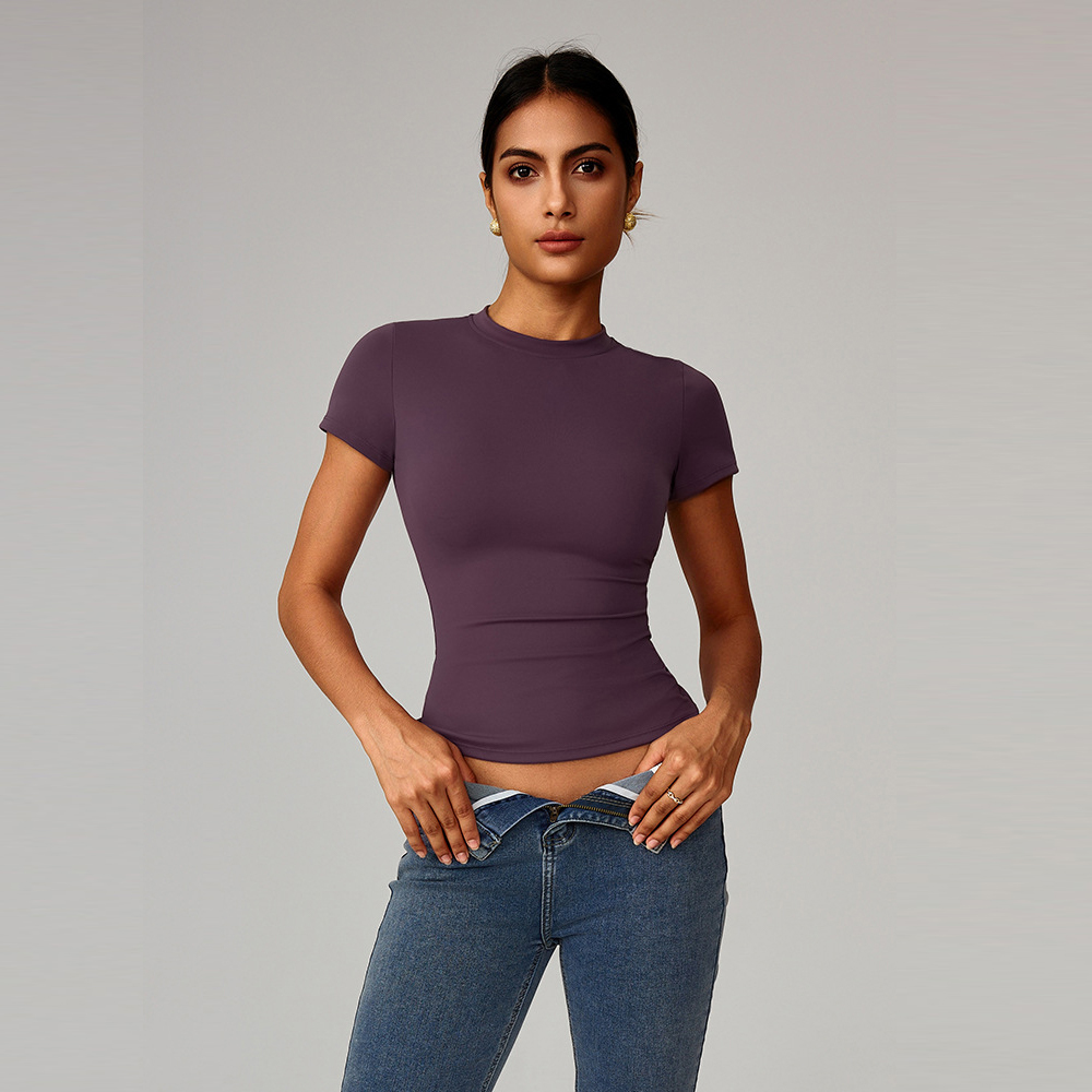 XW-DX3111 Activity Wear High Elastic Tight Short Sleeves Yoga Clothes Slim Sports Running Comfortable Top for Women