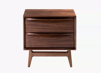 Table de chevet en bois de style mid-century, minimaliste, en bois véritable, avec 2 tiroirs