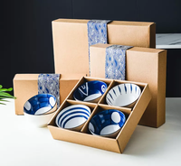 Bol en céramique japonaise, soupière en porcelaine bleue et blanche, guérison naturelle, ensemble cadeau, 4.5 pouces, offre spéciale