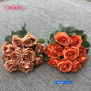 TH257 Wholesale 10-Head Burgundy &amp; Red Artificial <strong>Rose</strong> Bouquet High Quality <strong>Fake</strong> <strong>Roses</strong> for Wedding Decor - Product Image 2