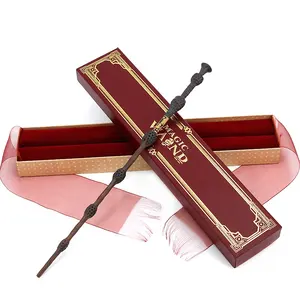MC4 빨간 마술 지팡이 리본 상자 알버스 덤블도어 코스프레 소품 크리스마스 할로윈 선물 강철 금속 코어 지팡이