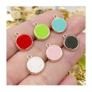 Charms de esmalte de forma redonda con forma de botella, creativo, pintura de letras, colgantes de cuentas de Metal para joyería